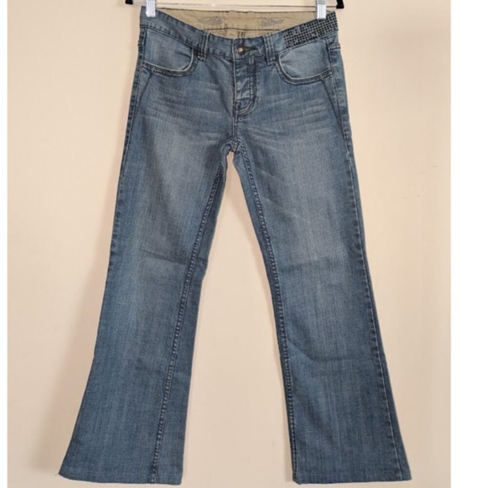 Y2K DO Denim Size 29 Rhinestone Embellished Jeans McBling Glam Moto Biker Rocker